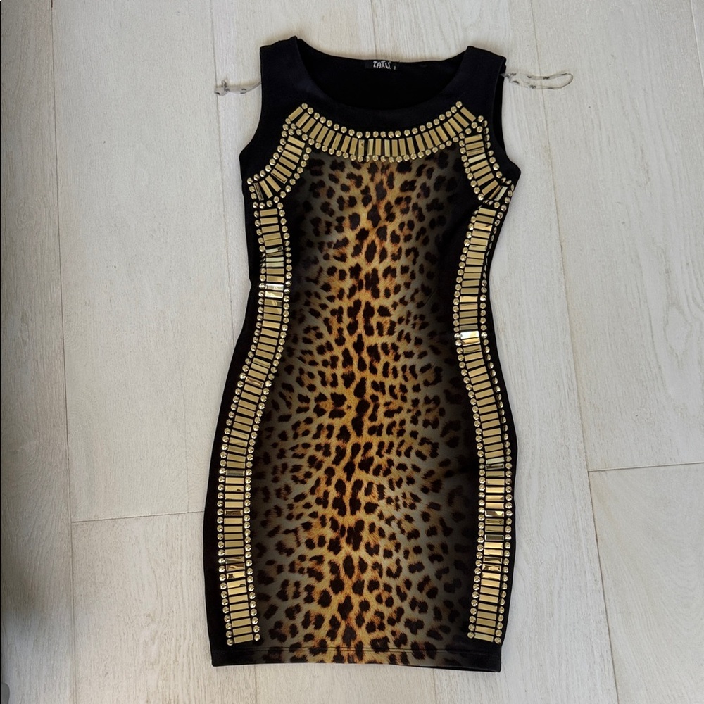 Bold Black and Gold Leopard Print Mini Dress